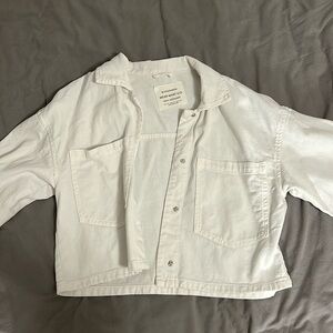 Stradivarius Crop Overshirt White Jean Jacket Medium